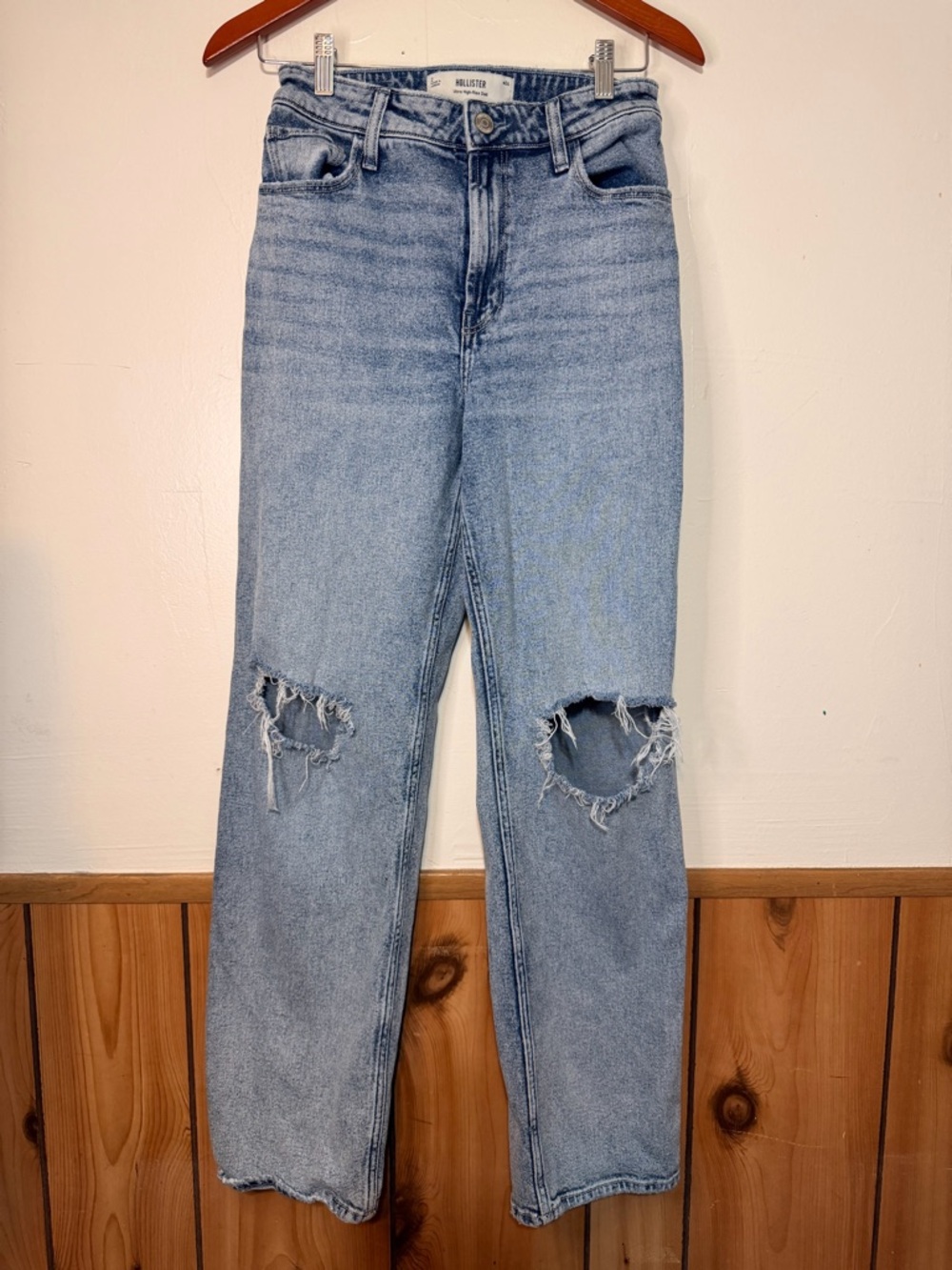 Hollister Light Blue Straight Leg Distressed Jeans